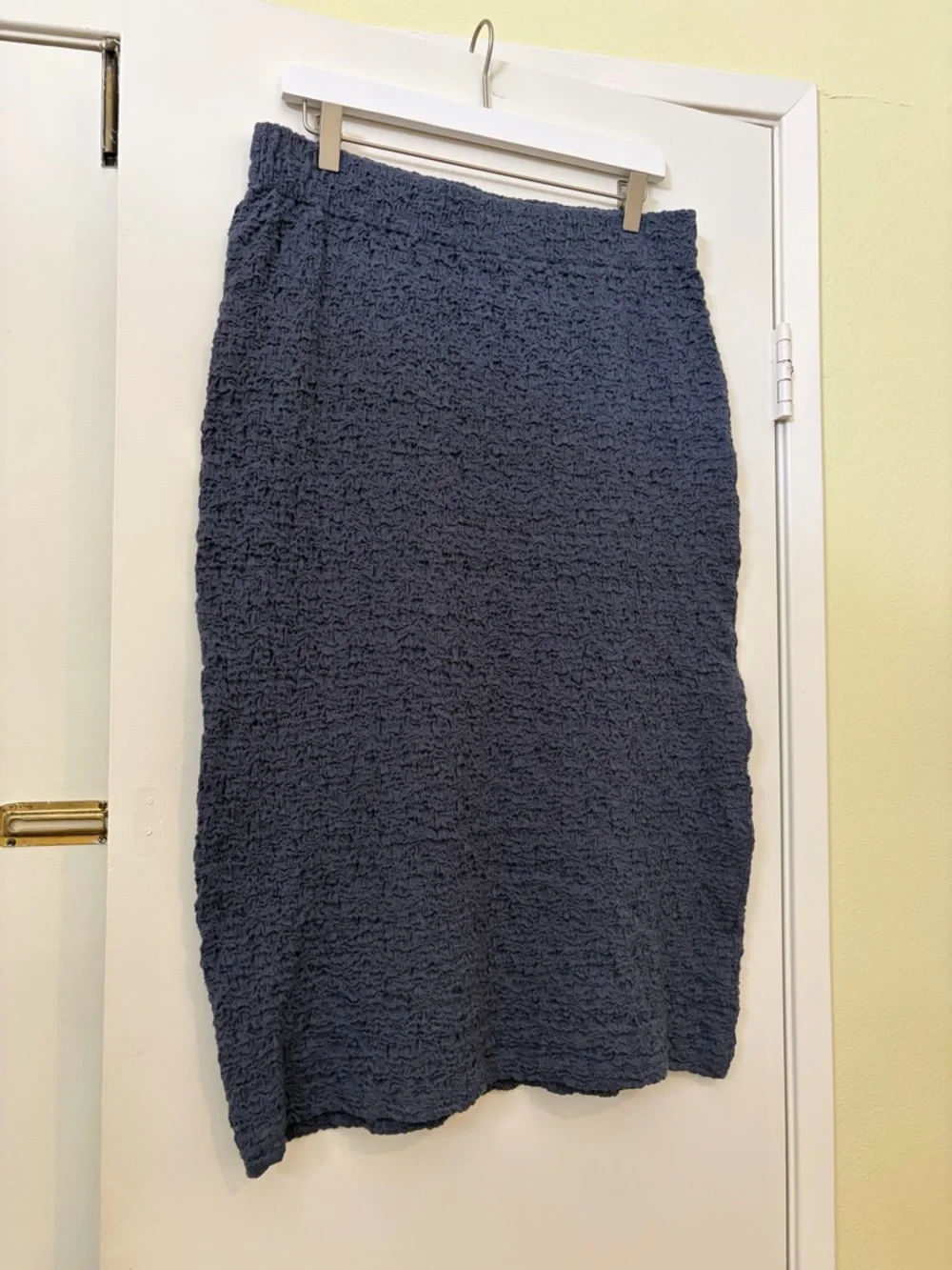 Vince Smocked Cotton Blend Midi Skirt Graphite Textured Pull On Elastic Waist L